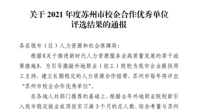 买球,买球(中国)获评2021年度苏州校企合作优秀单位